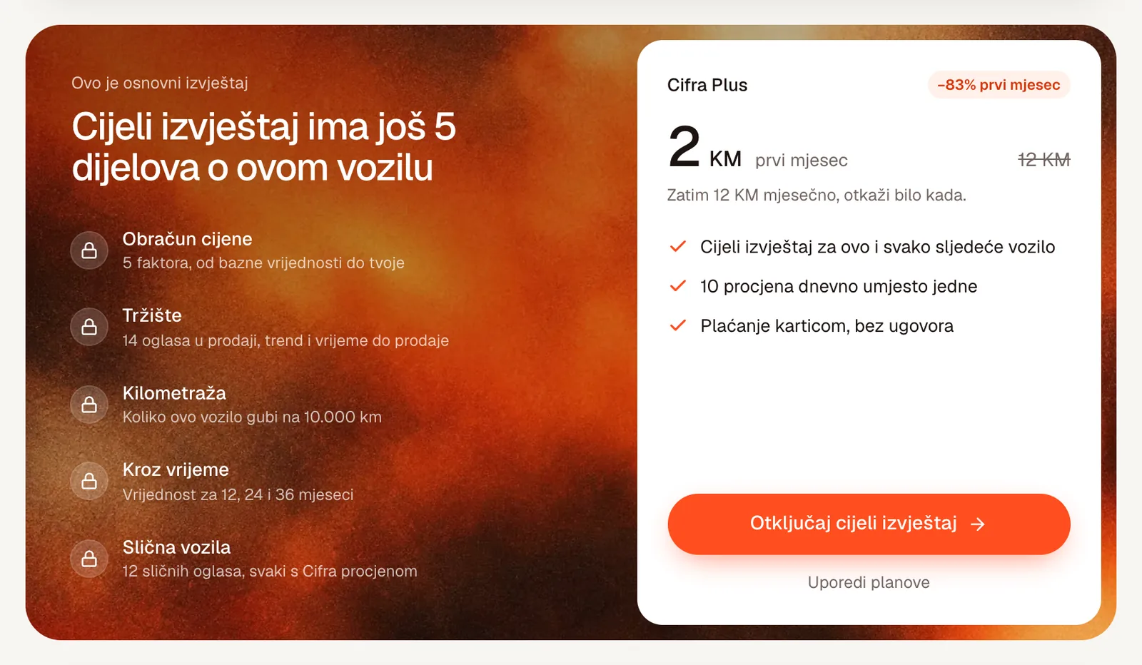 Ponuda ispod sažetka: Cijeli izvještaj ima još 5 dijelova o ovom vozilu, s cijenom Plus plana